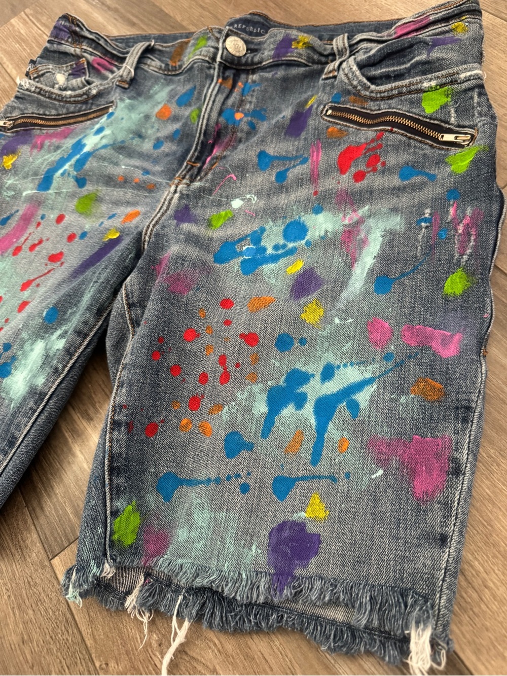 Denim Jorts Art Teacher Boho Size 18 OOAK hand painted streetwear JORTS